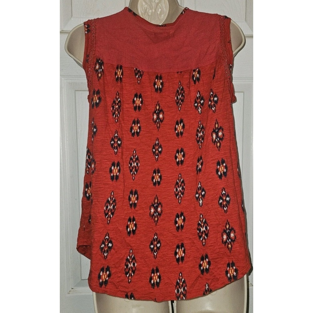 Lucky Brand Sleeveless Top Size S Tassel‎ Tie Neck Lace Accents Red Southwestern - Picture 4 of 8